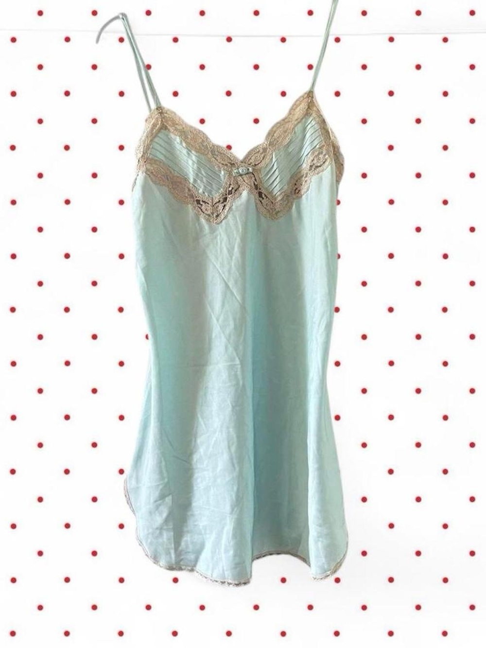 Light Blue Slip Chemise with Cream Lace Trim